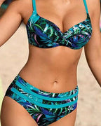 Chloe | Tropical Leaf Print High-Waisted Bikini