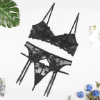 Hartley - Garter Belt Three-Piece Sheer Bra Set