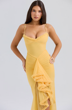 Fauna - Ruched Ruffle Dovetail Party Dress